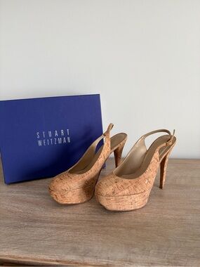 Stuart Weitzman Cork Platform Slingback Pumps - Cork Tan